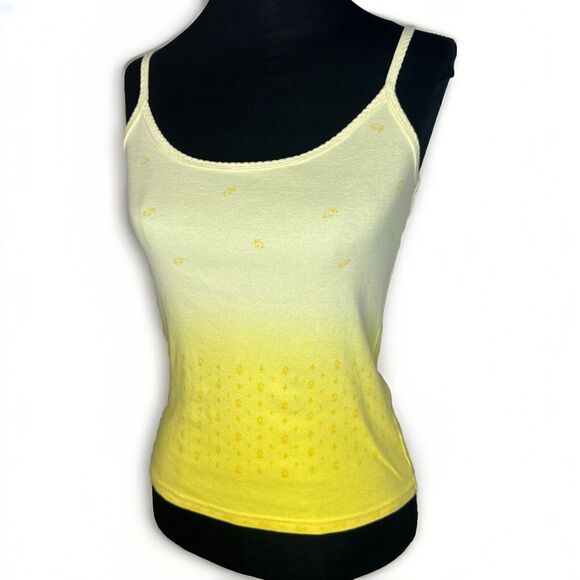 Vintage Y2K Yellow Ombre Tank Top S 2000s Cotton Ditsy Floral Fairy Whimsical - Picture 1 of 10